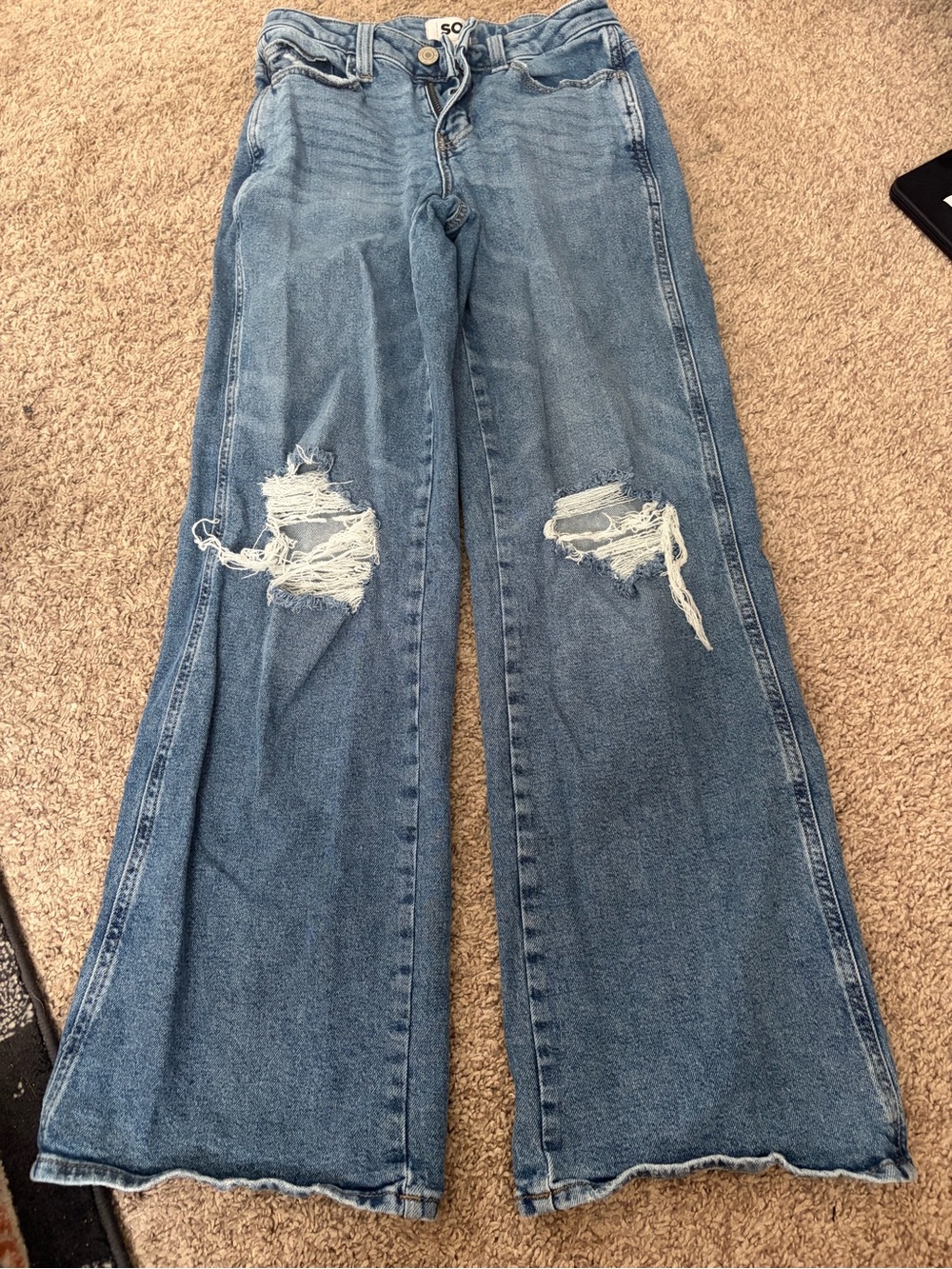 SO Light Blue Distressed Wide Leg Jeans